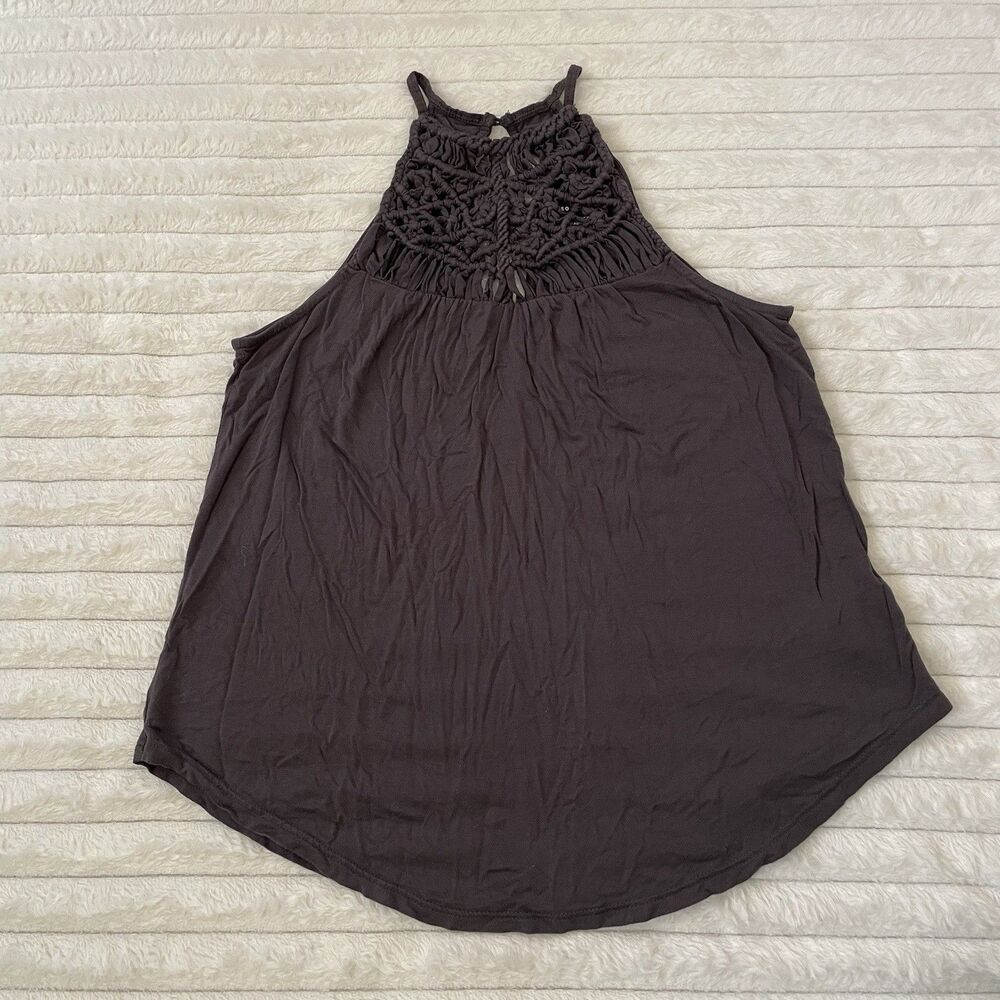 Women's American Eagle Soft And Sexy Tank Top Crochet Grey Macrame XS Witchy